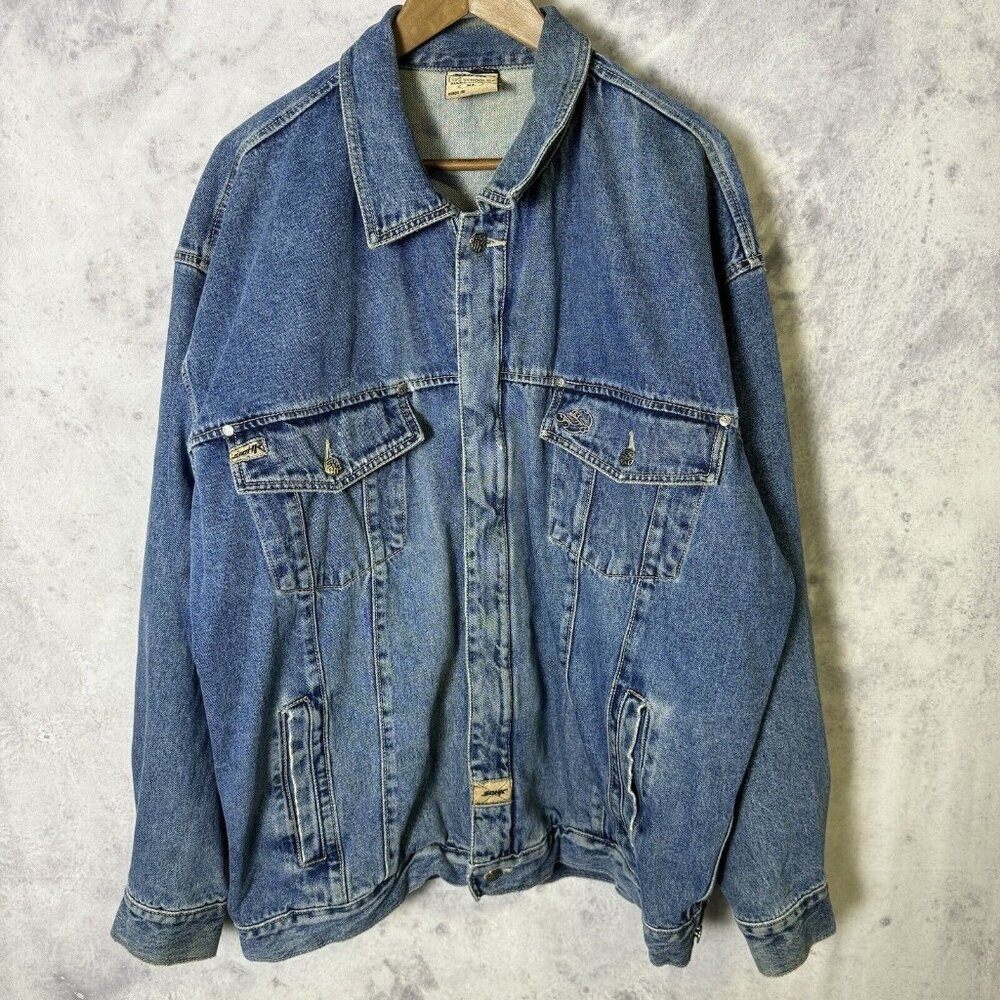 Vintage School of Hard Knocks SOHK Denim Jacket Mens XL Blue Y2k Streetwear